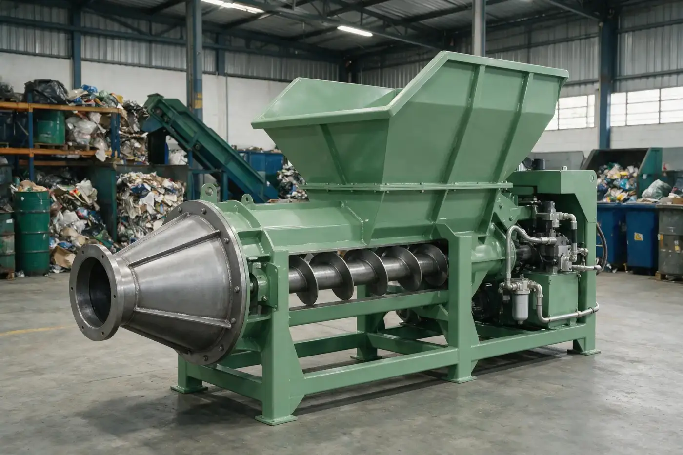Reconstituição de compactador industrial importado, representando a modernização tecnológica do início dos anos 2010